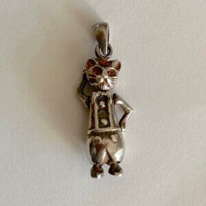 Vintage 925 Sterling Silver Articulated Cat Charm Pendant Movable Mechanical